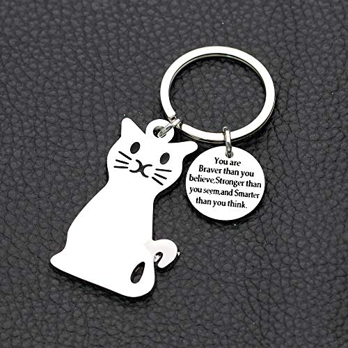 Jjia Inspirational Gifts, Cat Keychain Keyring Keyfob Key Ring Car Keyring For Women Men, Silver, Large #TOP2