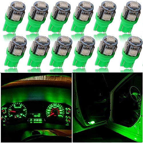SANWAN T10 5050 Lot de 12 ampoules LED 29 mm 5 LED 12 V pour éclairage intérieur de voiture, tableau de bord, plafonnier, liseuse, plaque d'immatriculation, portes Vert Cover