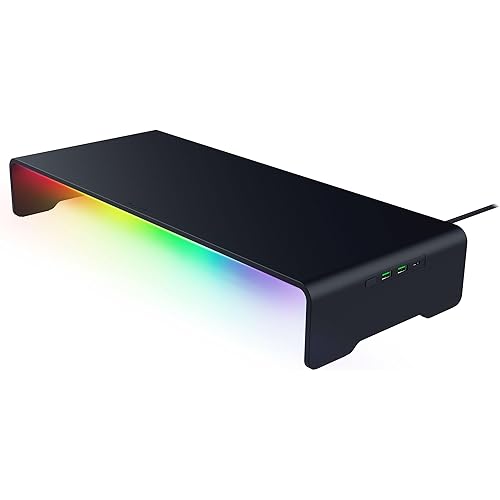 Razer Monitor Stand Chroma - Aluminium monitor stand with 4-way USB-C hub with Chroma RGB (50cm x 21cm x 7.85cm, robust construction, 20 kg load capacity, ergonomic height) Black