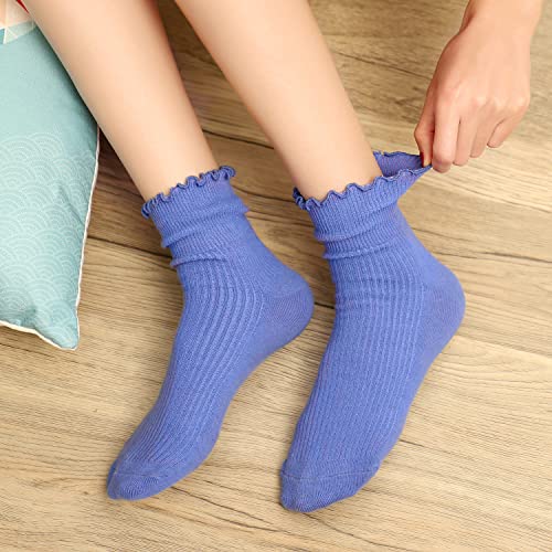 Image of Mcool Mary Womens Ruffle Socks, Cute Ankle Winter Warm Knit Cotton Frilly Sock 6 Pack