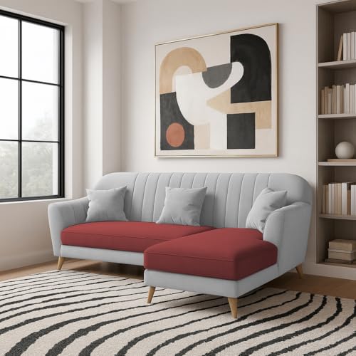 Image of Atticus RHS 4 Seater L Shape Sofa Set for Living Room (Maroon Grey Fabric) Premium Fabric Sofa Set