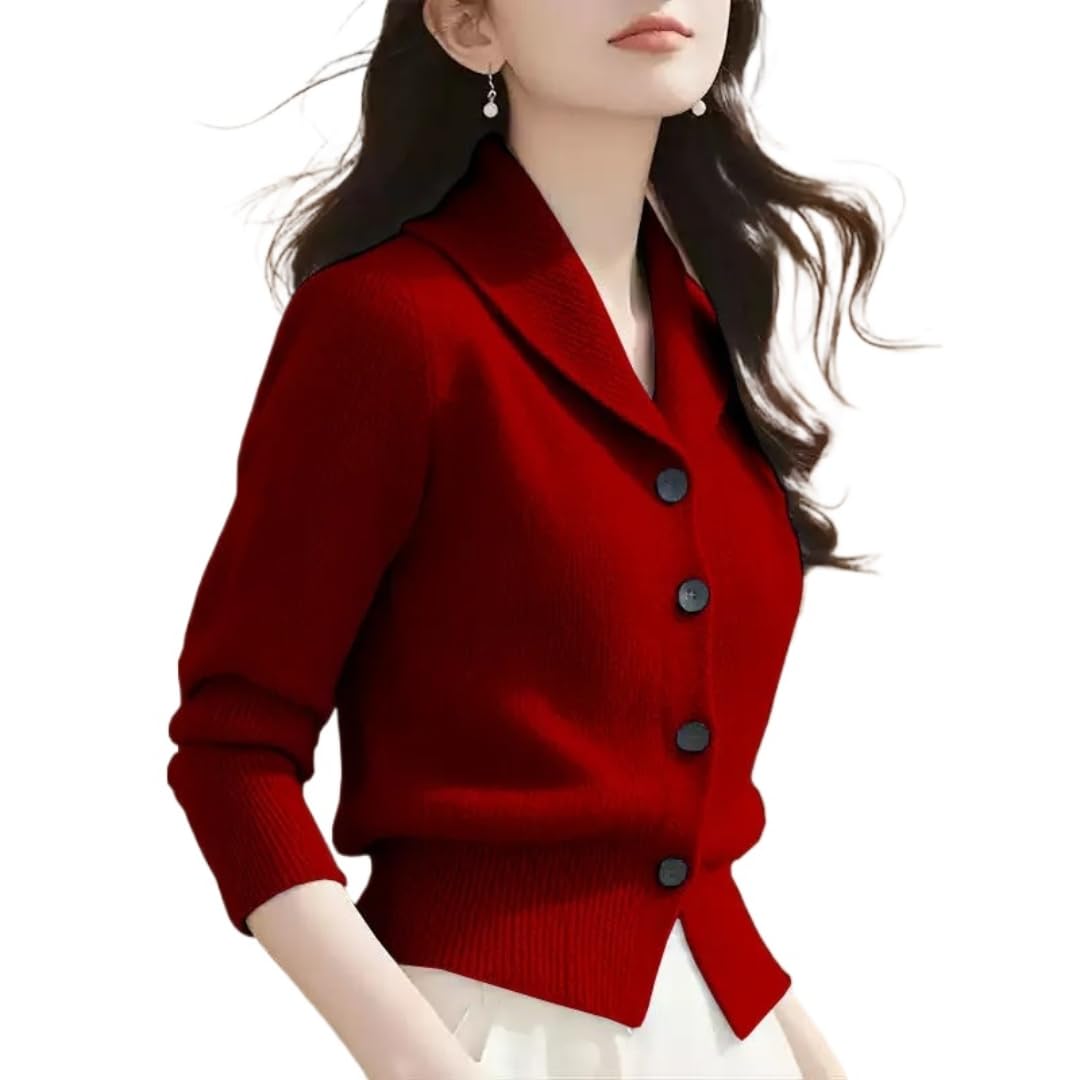 Womens Spring Autumn Turndown Collar High End Knitt Cardigan Sweater Knitwear Tops