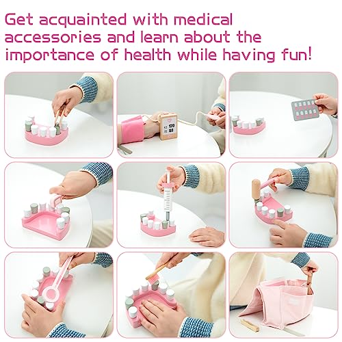Doctor’s Kit Play Set for Kids, Pretend Toy 18 PCS Doctor Playset for Toddlers, Dentist Kit Doctor Role Play Set, Doctor Kit for Toddlers and Kids Ages 3+ 4 5 6 Year Old Boys and Girls, Pink