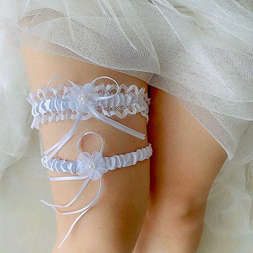 Wedding Garters For Bride Lace Bridal Garter,Women's White Garter Belt Wedding Bridal Garter Prom Garter Bridal Accessories (White Bow) #TOP3