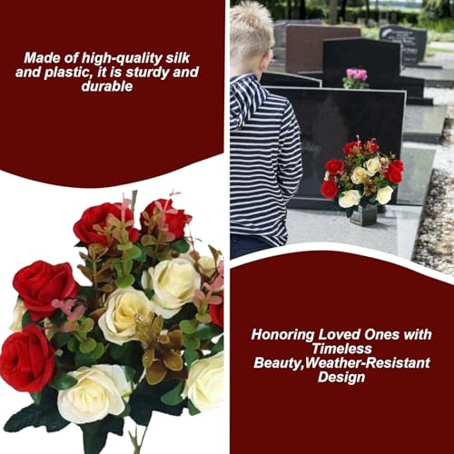 Rosas artificiales para tumbas como memorial de seda que honra el recuerdo en el cementerio 6