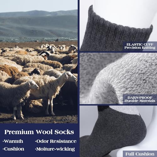 Reamphy 5 Pack Men's Merino Wool Socks Winter Thick Warm Thermal Crew Boot Socks Hiking Camping Presents for Him Dad Husband2