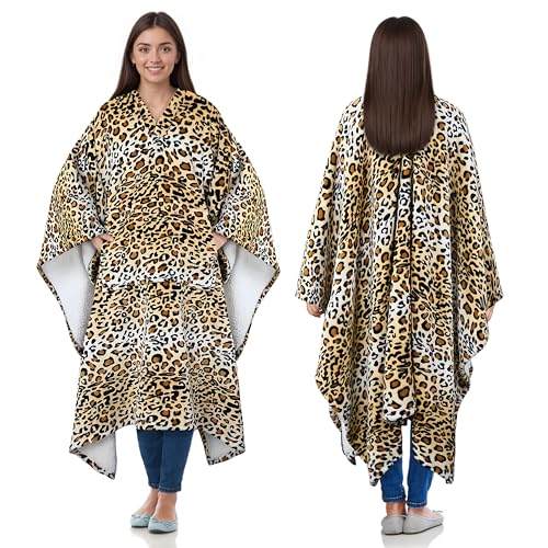 Catalonia Classy Sherpa Poncho Decke Superweiche bequeme Plüsch tragbare Fleecedecke für Erwachsene Frauen Männer Kinder Wickelhülle drinnen oder draußen, 200 x 140 cm, Gepard Muster