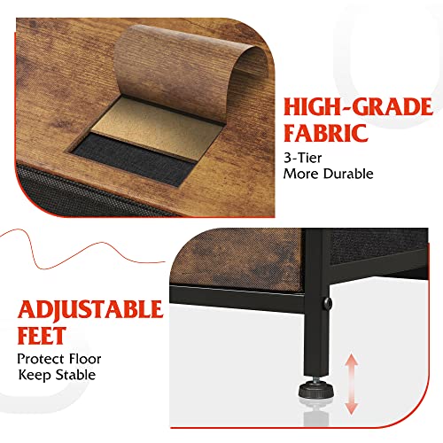 Wlive 11-Drawer Dresser, Fabric Storage Tower For Bedroom, Hallway, Nursery, Closets, Tall Chest Organizer Unit With Fabric Bins, Steel Frame, Wood Top, Easy Pull Handle, Rustic Brown Wood Grain Print #TOP6