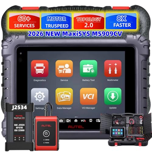 Autel MaxiSys MS909CV 2026 Top Heavy Duty Truck Scanner for Semi Commercial Cars, Upgrade of MS908CV with Intelligent Scan, 60+ Services, J2534 Programmer Coding, 3000+ Test,Topology 2.0
