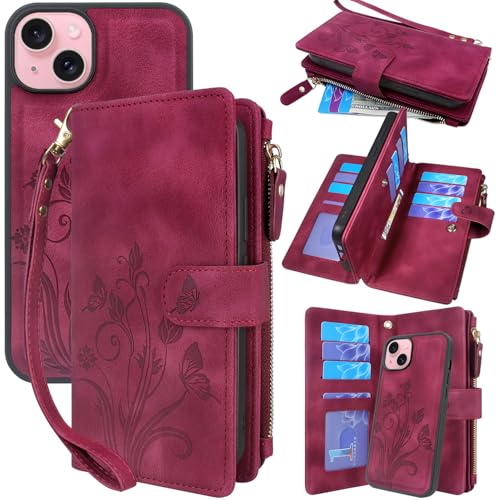 Lacass Case for iPhone 15/14/13 6.1", Floral Wine Red - image 1