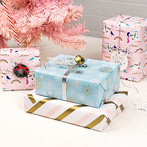MAYPLUSS Christmas Wrapping Paper Roll - Mini Roll - 17 inch X 120 inch Per roll - 3 Different Pink & Blue Design (42.3 sq.ft.ttl) - Thumbnail 3