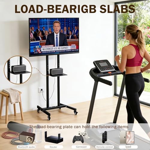 Mobile TV Stand for 32-55" TV Height Adjustable Floor Stroller with Storage Rack Weight 55 Lbs Silent Lockable Wheels for Home Office Meeting Room - image 2