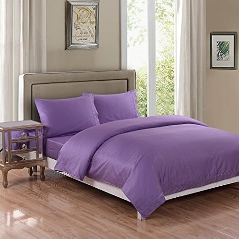 RAYYAN LINEN PERCALE PLAIN DYED POLY COTTON LILAC 4 FEET SMALL DOUBLE FITTED BED SHEET, 9" MATTRESS DEPTH Cover
