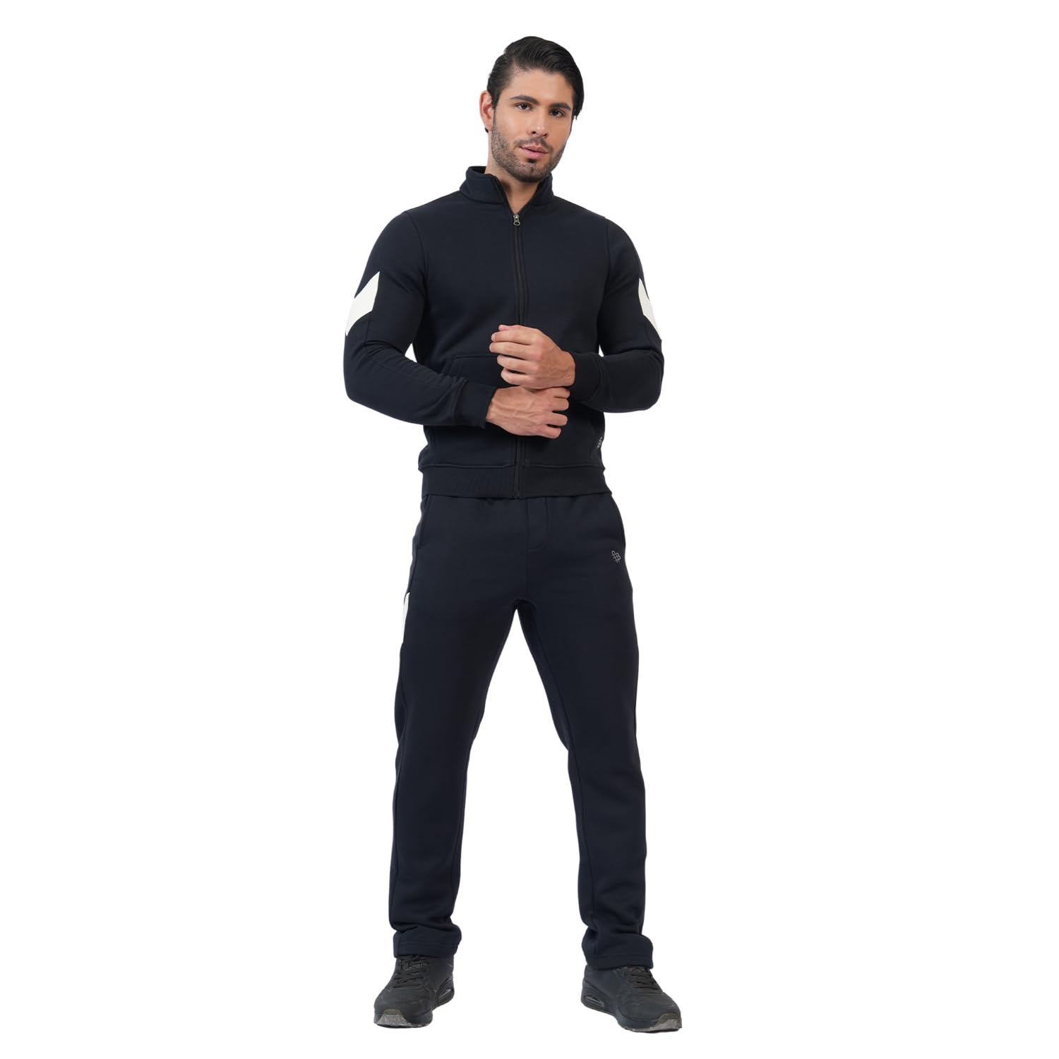 bonjour Mens High Neck Winter Tracksuit Full Zip Jacket with Elastic Waist Lower Warm and Soft Activewear Set for Gym Running and Casual Wear (Black)-picture-28