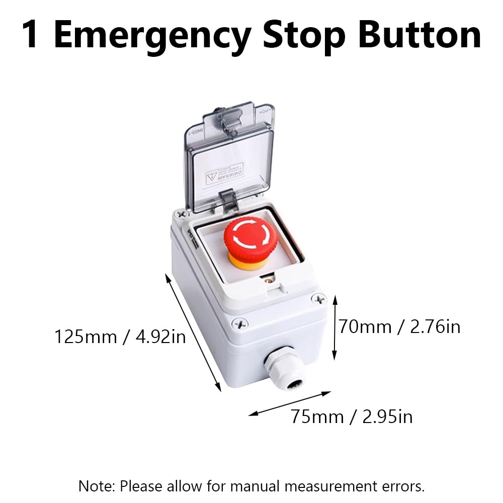 tooloflife Caja de botones de parada de emergencia, cubierta protectora impermeable IP67, estaciones de control de botón momentáneo, interruptor antimal funcionamiento, 1 botón de parada de emergencia