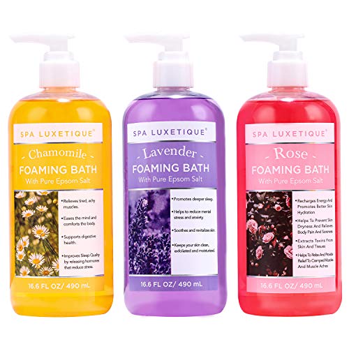 Foaming Bath, Spa Luxetique Bubble Bath with Pure Epsom Salt, Chamomile Rose and Lavender Scent, Moisturizing Shea Butter and Almond Oil Foaming Bath, Mother's Day Spa Gifts for Women