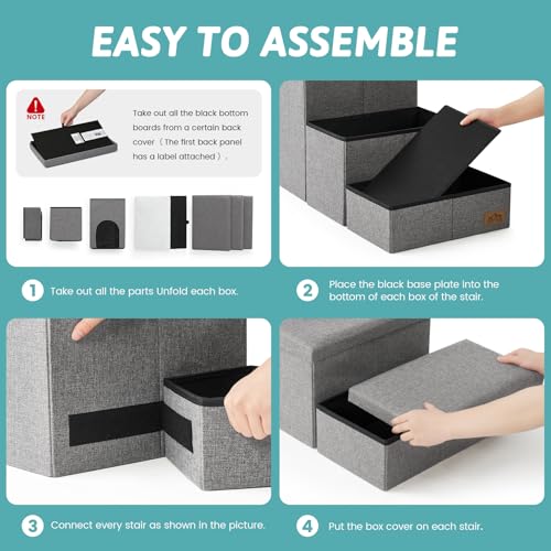 Image of Dog Stairs with Storage, 3-Step Wider Sturdy Dog Steps for Small /Medium /Large Dogs and Older Cats, Doggie Ramp with Condo for Bed /Couch /Car Hold Up to 180 lbs (17.7 inch H, Grey)