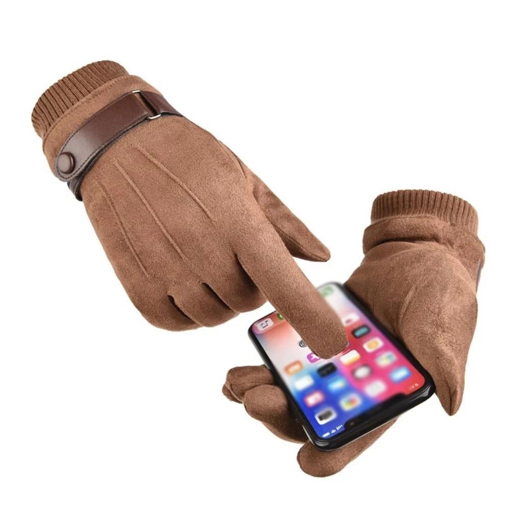 Guantes de invierno con forro polar para hombre y mujer, manoplas cálidas para pantalla táctil, guantes de conducción, guantes térmicos de cuero
