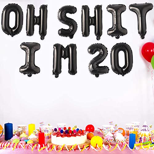 Image of Oh I'm 20! Latex Balloons 16 Inch Black Hallo Twenty Cheers to 20 Years Old Theme Decor for Man Woman Happy 20th Birthday Party Photo Studio Prop Flag Decorations Favors Supplies
