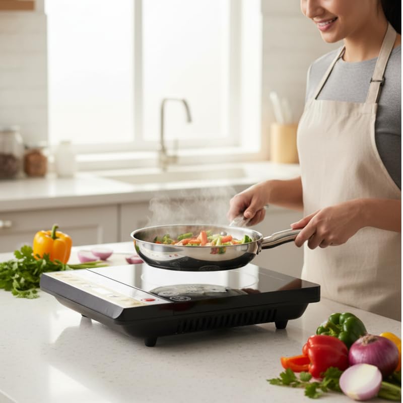 Image of Drumstone (𝟏𝟓-𝐘𝐞𝐚𝐫𝐬 𝐰𝐚𝐫𝐫𝐚𝐧𝐭𝐲) Portable 2000 Watt Induction Cooktop Electric Burner, Smart Cooking Stove with Temp Control, Energy Efficient, Crystal Glass Surface for Home Kitchen