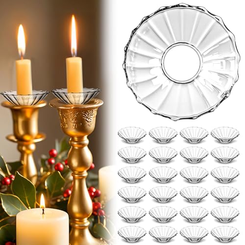 Shimeyao 24 Pcs Glass Candle Drip Protectors Bobeches for Candlesticks Holder Candle Cover for Wax Catchers, Table Bobeches for Centerpiece Christmas Wedding Dining