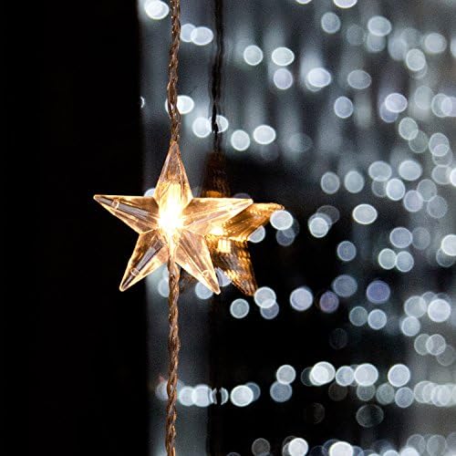 Lights4fun Indoor Star Curtain Window Light with 40 Warm White LEDs on Clear Cable Plug in 1m x1m