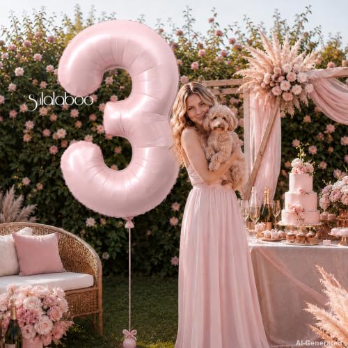 Image of 40 Inch Light Pink Number 3 Foil Big 0-9 Giant Digital Balloon | 3rd for Birthday Anniversary Graduation Decorations
