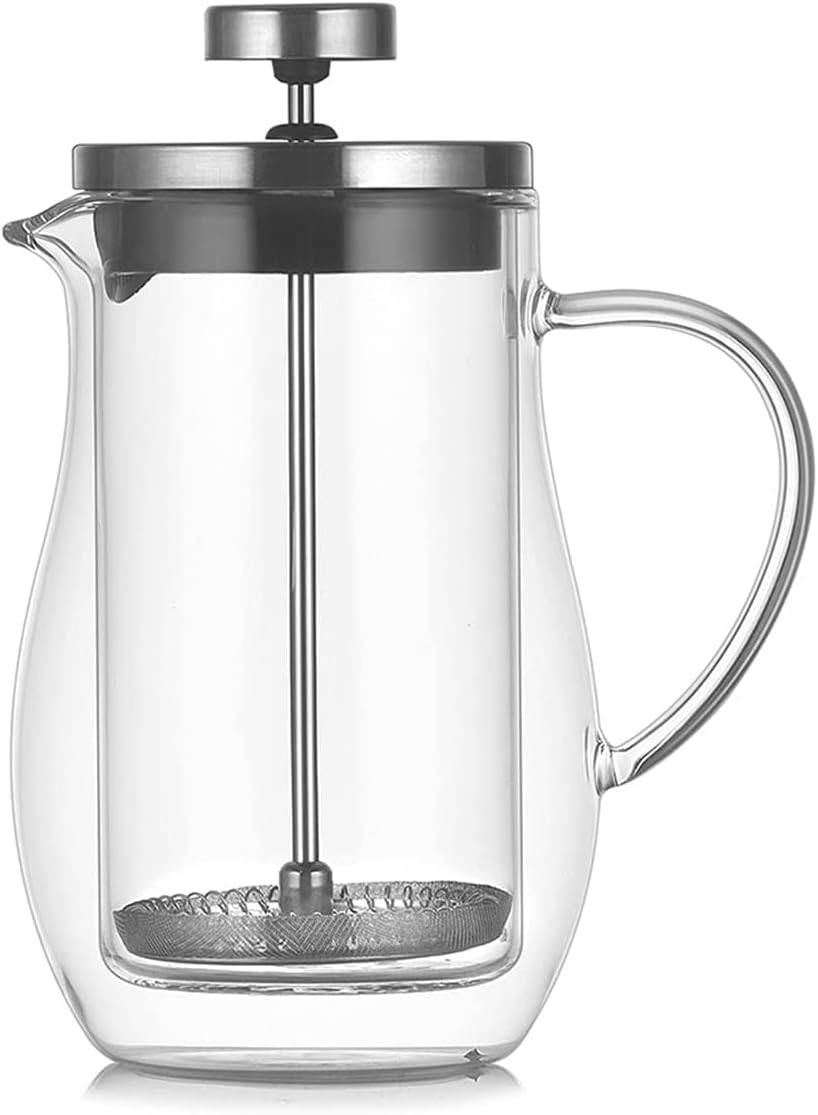 French Press Coffee Maker,Double Wall Borosilicate Glass 304 Stainless Steel Filtration System Clear Coffee Press Tea Pot(Transparent,350ml)