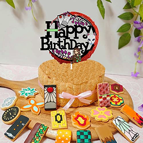 Happy Birthday Cake Topper For Anime Theme Black Glitter Boy Girl Party Decorations - Anime Party Decorations Supplies #TOP1