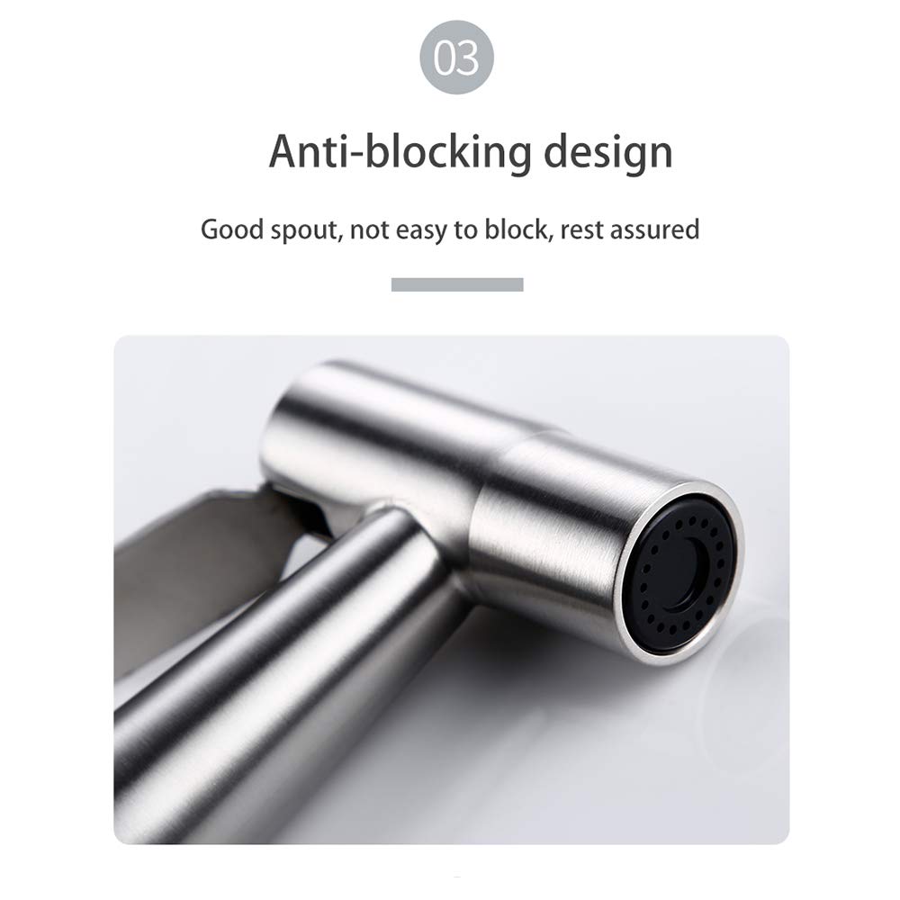 Kit doccetta per bidet in ottone, tubo flessibile da 119,4 cm e supporto da parete in ABS, attacco nero per WC e doccia per una facile pulizia e igiene, design a pressione regolabile