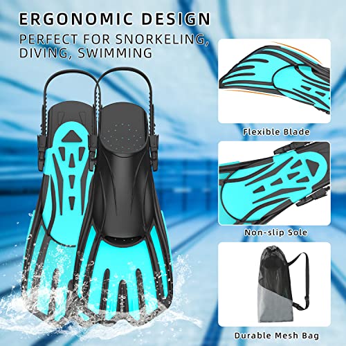 Welebar Swim Fins, Snorkel Fins with Adjustable Open Heel for Snorkeling, Diving, Swimming, Travel Size Snorkel Fins for Adult Men Women