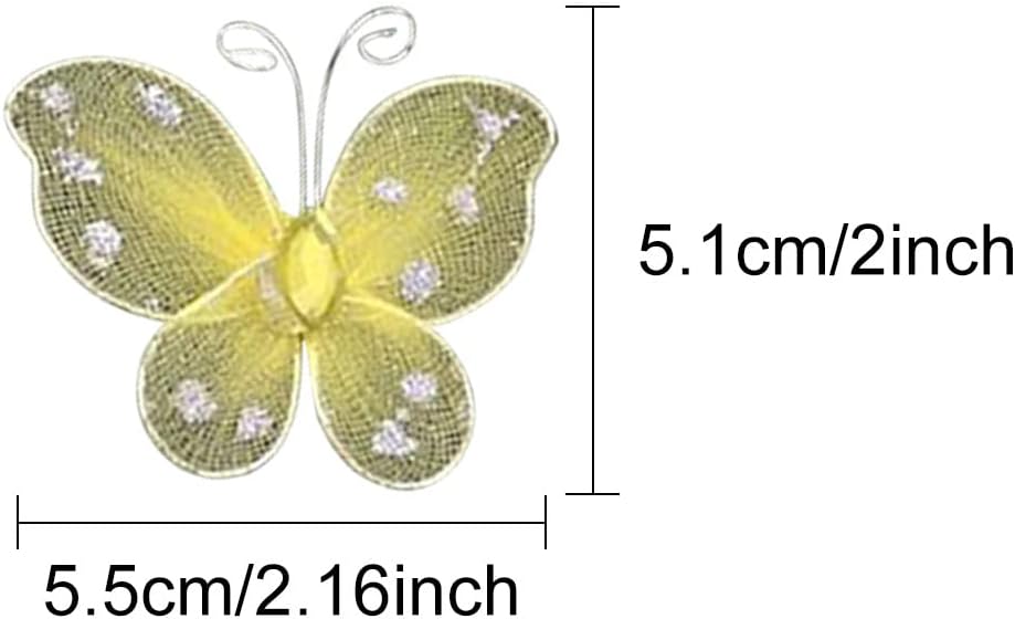 ECYC Ltd 20 Pcs Organza Butterflies Craft Fabric Butterflies Sheer Mesh Wire Glitter Butterfly with Rhinestones for DIY Crafts Clothes Accessories Home Wedding Party Table Scatter Wall Decorations