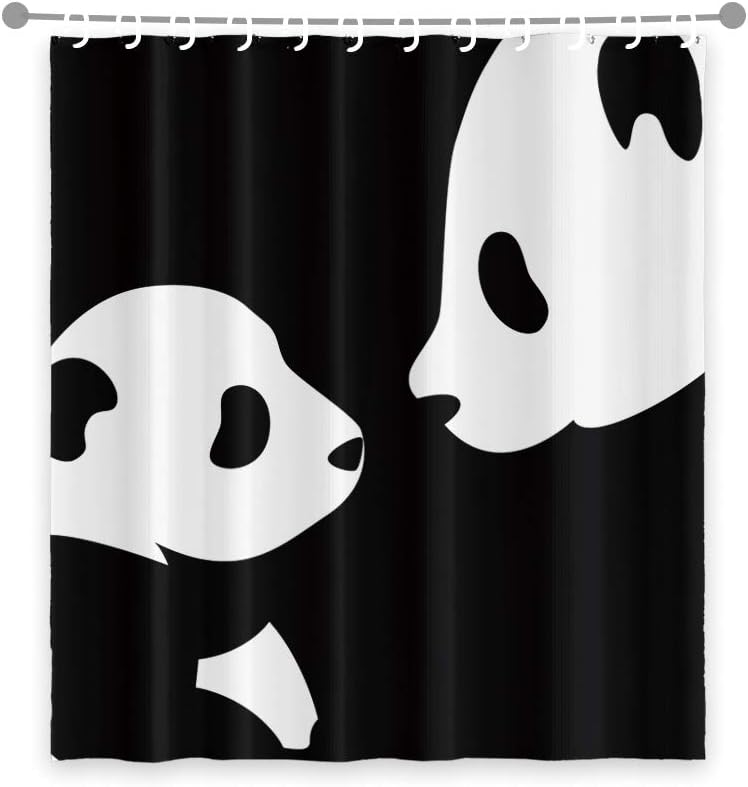 OERJU 72x84inch Cute Animals Shower Curtain Black and White Mother Bear Baby Bear Warm Scence Style Design Waterproof Fabric Polyester Kids Bathroom Curtain Decor Bath Accessories Durable with Hooks