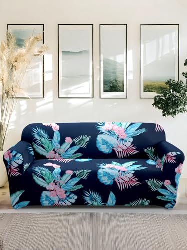 Amazon Brand - Solimo Polyester Stretchable Printed Floral Sofa Cover (3 Seater Sofa Cover, Blue)