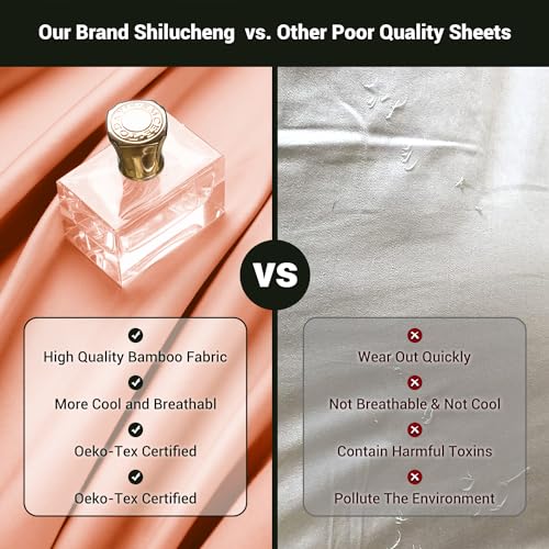 Image of Shilucheng 4 Piece Full Sheet Sets, Cooling Sheets, Blend Rayon Derived from Bamboo, Deep Pocket Up to 16 inch, Breathable & Soft Bed Sheets, Hotel Silky Bedding Set, Coral