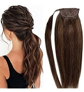 Licoville Ponytail Extensions Human Hair Clip in Straight Balayage Brown to Dark Brown and Chocol...