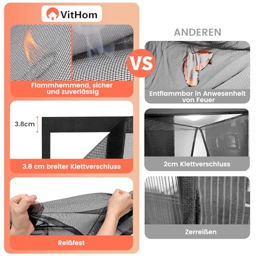Flammhemmend Fliegengitter Balkontür Magnet,Glasfasermaterial,85x210cm Stärkere Magneten Fliegengitter Tür,Fliegengittertüren Ohne Bohren,Insektenschutzgitter Für Balkontür/Terrassentür,Schwarz
