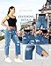 Leisureperiod Barrel Jeans Women Stretchy Fabric & Ripped Style Wide Leg Ankle Pants, Suit for Midsize Woman Everyday Casual Wear Fashion Blue M