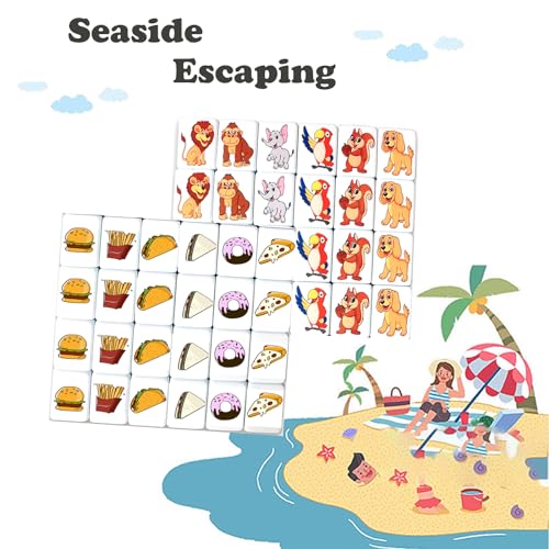 WELLATENT Seaside Escape Game Blocks Mahjong Sets with 49 Tiles 38mm Pet and Food Pattern with Bag. - Thumbnail 2
