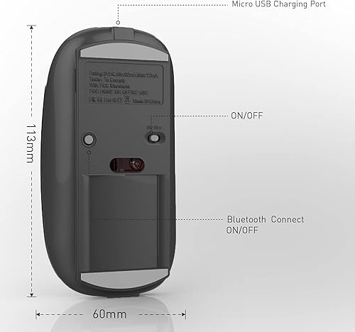 Miniatura 3 de Ratón Bluetooth recargable, negro, batería de 450 mAh, 3 niveles de DPI, agradable al tacto, ahorro de energía de 10 minutos