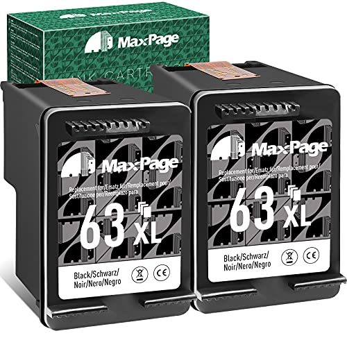 MaxPage Remanufactured Ink Cartridge Replacement for HP 63 63XL Black Used with Envy 4520 3634 OfficeJet 3830 5252 4650 5258 4655 4652 5255 DeskJet 3636 1111 3630 1112 3637 3632 Printer, 2-Pack