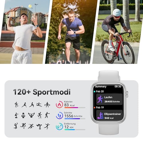 Smartwatch Damen Herren, 1.83" HD Fitness Tracker mit Schrittzähler/Blutdruckmessung/Pulsuhren/Telefonfunktion, Schlaftracker… – Ansicht 4