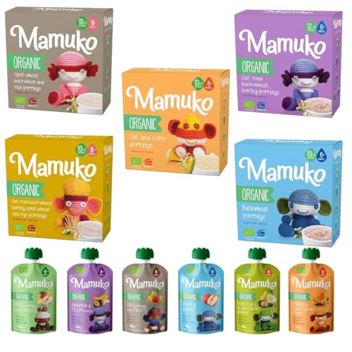 MAMUKO Organic Porridges 5 Pack with 10 Fruit Purees -