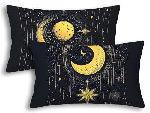 Taie d'oreiller impression recto verso 40x80 noir au design lune chic