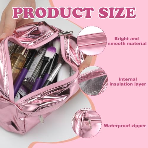 Pink Insulated Makeup Bag for Car Cosmetic Bag for Women PU Portable Zippered Makeup Pouch Travel Skincare Organizer Shields Cosmetics from Melting Freezing Party Gift for Girls, 7.9''x4.7''3