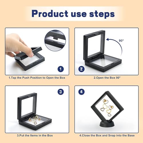 20 Pcs 3D Floating Display Case Frame Display Holder Stands Transparent PE Film Storage Box for Jewelry Challenge Coin Medal Antique 2.75 x 2.75 x 0.8 inch Black and White