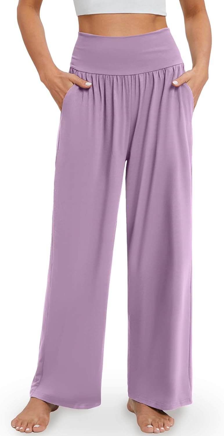 Gracyoga Wide Leg Yoga Pants for Women Casual Loose Cozy Sweatpants High Waisted Lounge Pajama Flowy Pants With Pockets