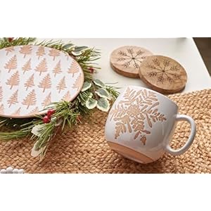 Primitives by kathy winter tree salad plate this durable stoneware salad plate features a snowy cream color with brown debossed winter trees bare ceramic accents on the rim  urban country home decor