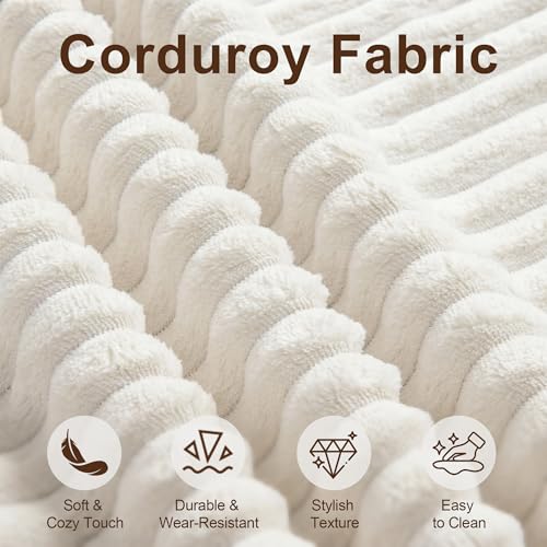 Image of Modular Sectional Sofa, 105 inch L Shaped Comfy Cloud Couch with Deep Seat, Boneless Couch for Living Room, Corduroy Modular Sofa with Chaise and Cup Holders, No Assembly Required, Beige