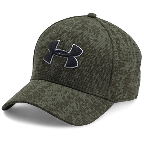 Under Armour Men's Printed Blitzing Stretch Fit Hat, Downtown Green (331)/Black, Medium/Large